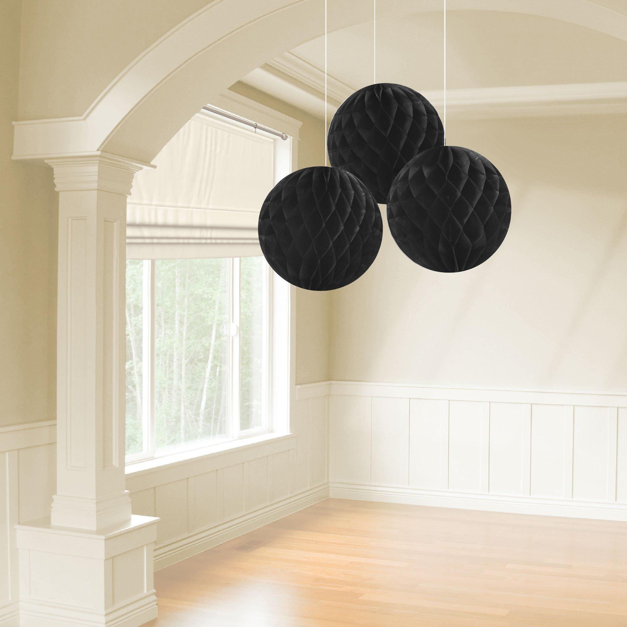 Black Honeycomb Hanging Decorations, 10in, 3pc